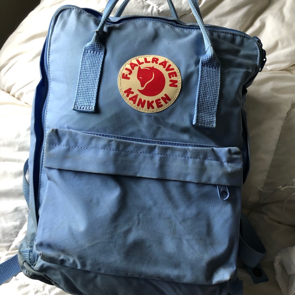 Fjallraven Kånken Backpack in Light Blue with Red Logo